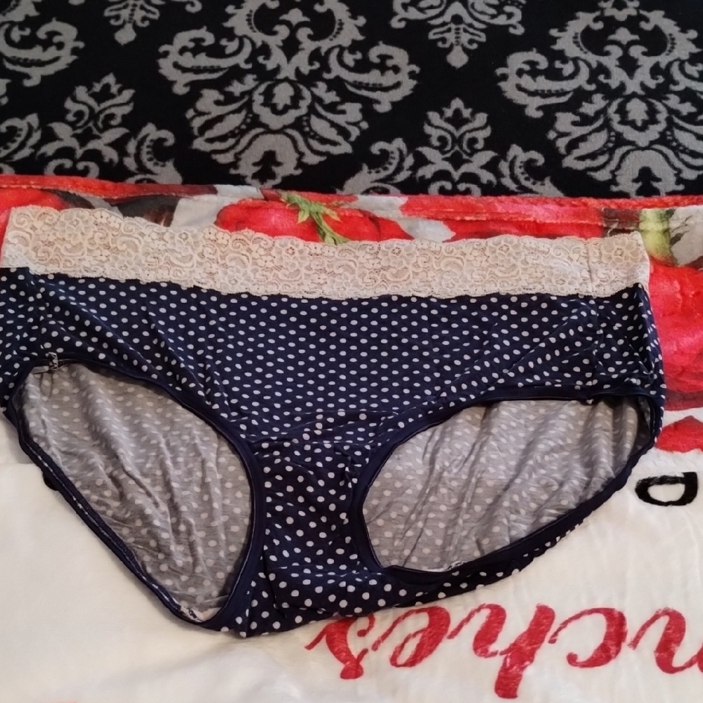Soma Navy Polka Dot Panties with Lace Trim